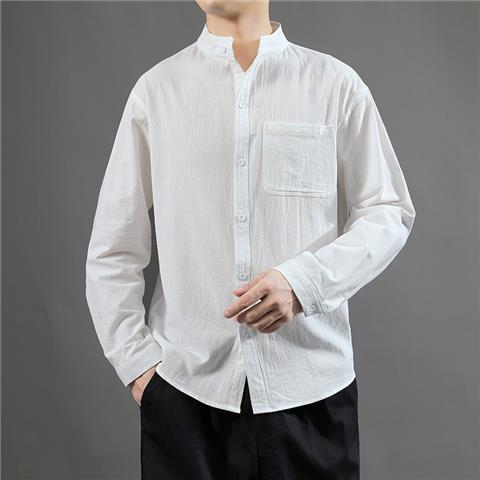Ethnic Style Slant-breasted Hanfu Mens Zen Suit Meditation Suit Cotton Linen Long-sleeved Shirt Tea Jumpsuit Chinese Style Mens Suit White