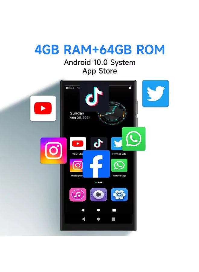 64GB Android MP3 Player with Bluetooth and WiFi, 4IN Full-Color Touch Mp3  Mp4 Music Player E-Book for Kids touch screen - Image 2