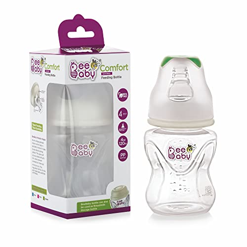 BeeBaby Comfort Regular/Slim Neck Baby Feeding Bottle with Anti-Colic Silicone Nipple. Infants, Toddlers, New Born. 100% BPA Free. (120 ML, Green, 1) - Image 1