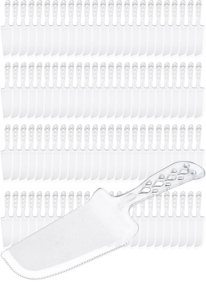 Oppaxf 100 PCS Disposable Plastic Cake Cutter and Server 8x2.3 In Clear Cake Plastic Server Cutter Plastic Cake Server Cutting for Pie Tart Cake Pizza Pastry Baking Cutter Holder Transfer for Kitchen Wedding - Image 1