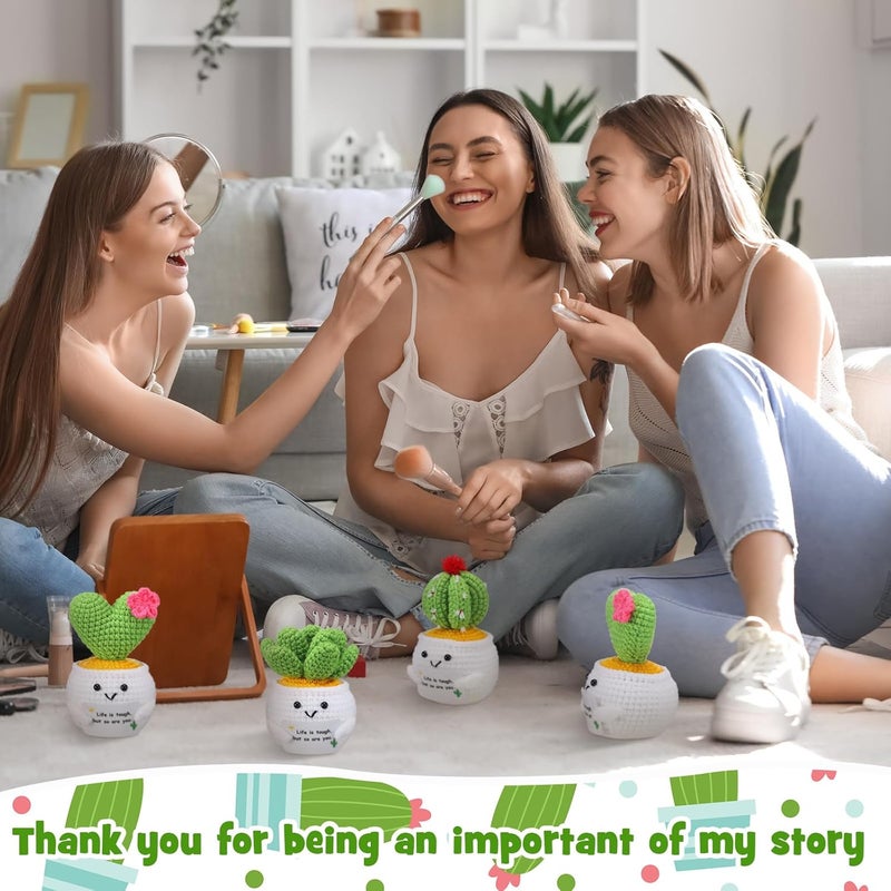 Threehoney 6 قطع كروشيه صبار هدايا عيد الحب للنساء الحياة صعبة ولكنكِ أقوى صبار إيجابي كروشيه حيوانات هدايا الشفاء دعم عاطفي وإلهامي مع بطاقة للنساء ديكور مكتب - Image 3