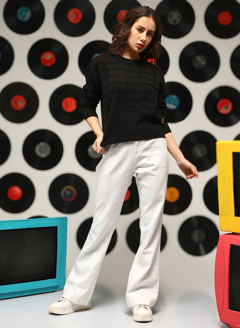 كامبوس سوترا Women's Onyx Black Geometric-Textured Pullover Sweater