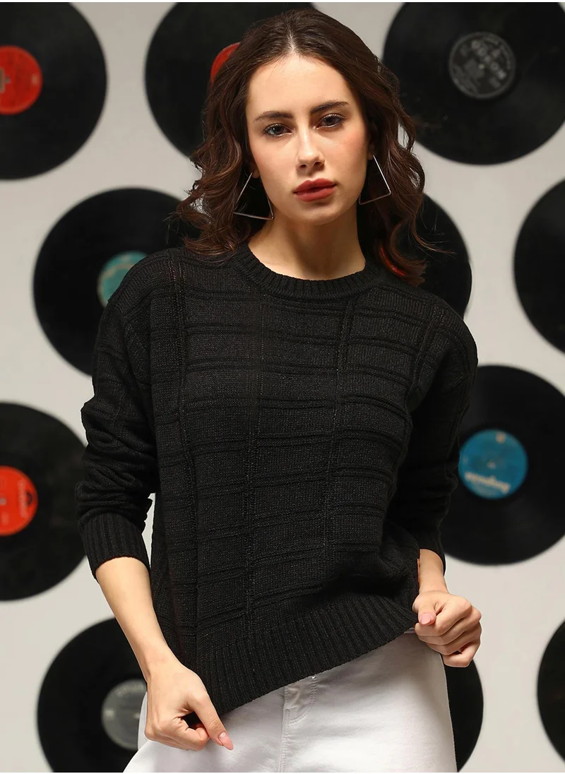 كامبوس سوترا Women's Onyx Black Geometric-Textured Pullover Sweater
