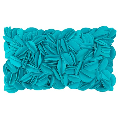 KINGROSE 3D Flower Pillow Case Handmade Decorative Throw Pillow Cover Solid Rectangular Cushion Cover for Sofa Couch Bed Living Room 12 x 20 Inches Wool Dark Cyan - Image 1