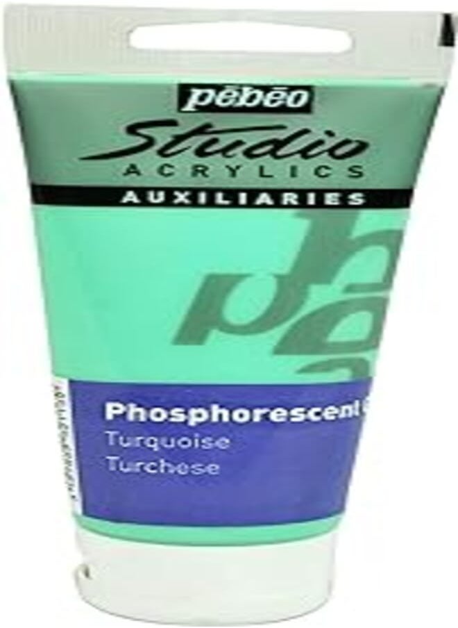 Pebeo Pébéo Studio Acrylics 100 ml Gel Glow in the Dark Blue Turquoise - Acrylic Binding Paint Glow in the Dark Self Luminous Paint - Pébéo Acrylic Glow in the Dark Gel Paint - Turquoise Blue 100ml 