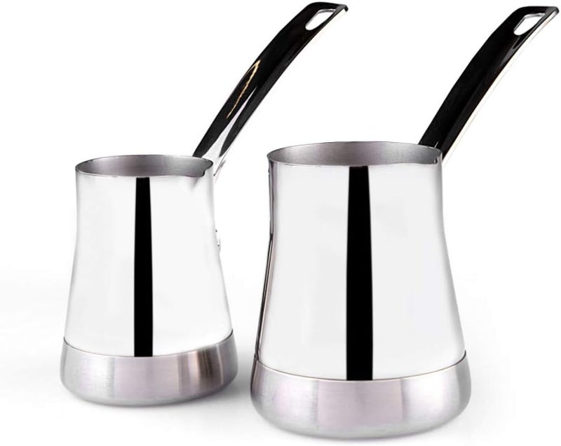 Karaca Win Turkish Coffee Pot with Metal Handles for Stove Stainless Steel  Elegant Turkish Cezve for Briki Greek and Arabic Coffee Set of 2 - Image 4