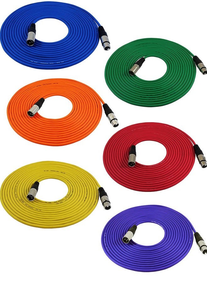 GLS Audio 25ft Mic Cable Cords - XLR Male to XLR Female Colored Cables - 25' Balanced Mike Cord - 6 Pack - Image 1