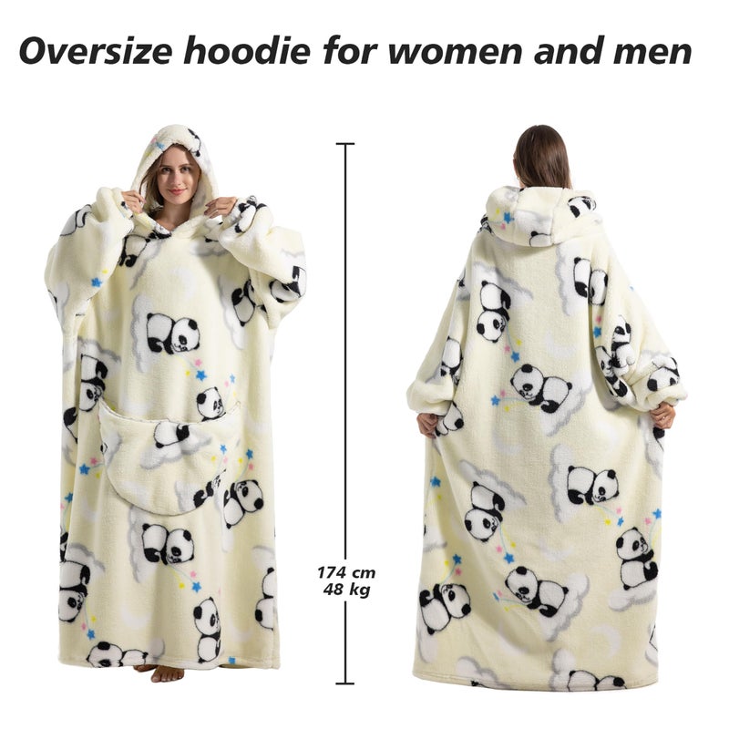 Capecage Blanket Hoodie, Long Hooded Blanket Sweatshirt as Birthday Gifts for Women Men, Long Wearable Blanket for Men Women.(Panda) - Image 3