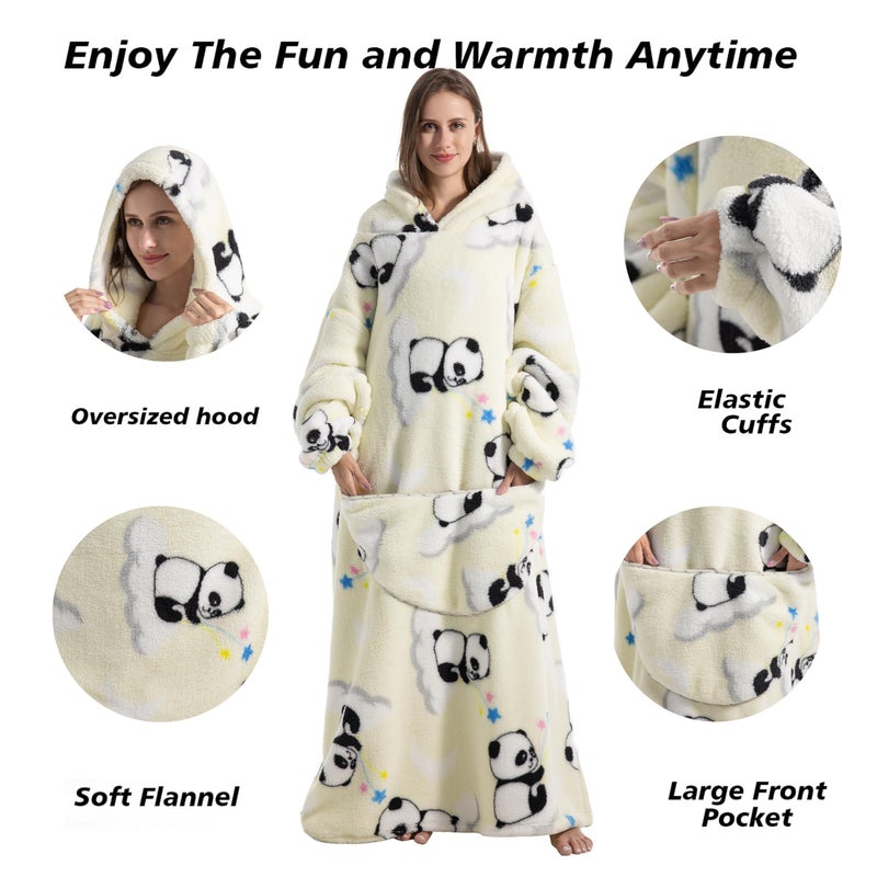 Capecage Blanket Hoodie, Long Hooded Blanket Sweatshirt as Birthday Gifts for Women Men, Long Wearable Blanket for Men Women.(Panda) - Image 2