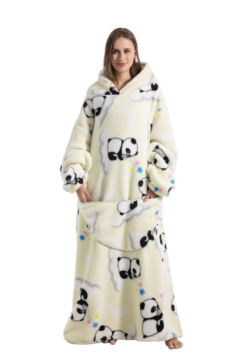 Capecage Blanket Hoodie, Long Hooded Blanket Sweatshirt as Birthday Gifts for Women Men, Long Wearable Blanket for Men Women.(Panda) - Image 1
