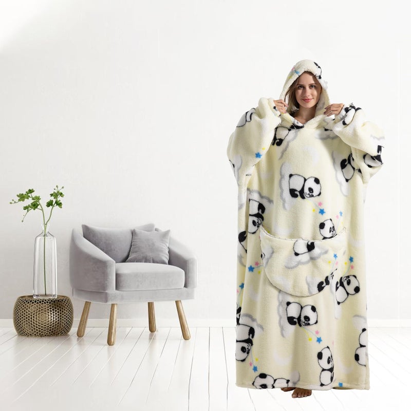 Capecage Blanket Hoodie, Long Hooded Blanket Sweatshirt as Birthday Gifts for Women Men, Long Wearable Blanket for Men Women.(Panda) - Image 4