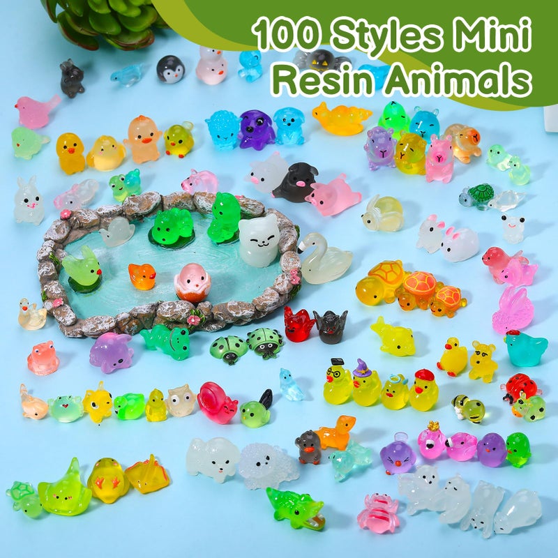 Hoemwarm 100 Pcs Luminous Mini Resin Animals Mini Animals Figures Bulk Glow in The Dark Miniature Figurines for Dollhouse Accessories Garden Aquarium Decoration - Image 2