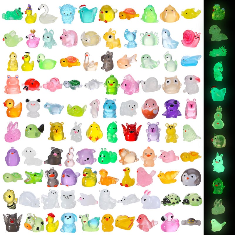 Hoemwarm 100 Pcs Luminous Mini Resin Animals Mini Animals Figures Bulk Glow in The Dark Miniature Figurines for Dollhouse Accessories Garden Aquarium Decoration - Image 1
