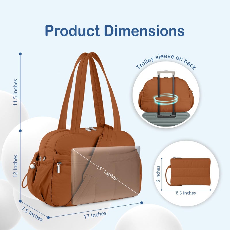 TOPDesign Travel Duffel Bag for Women, Puffer Gym Bag Sports Tote with Wet Pocket, Carry On Weekender with Luggage Sleeve (Brown) - Image 5