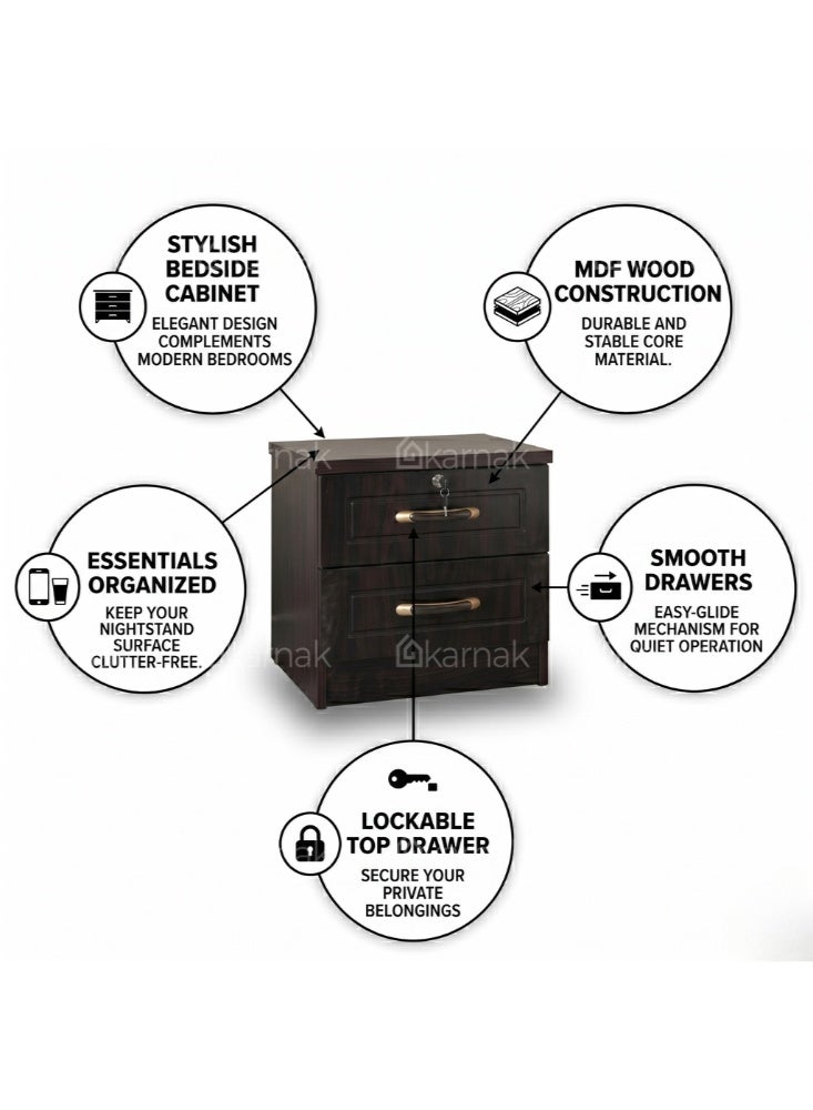 Karnak Armone Beside Table | Wood Storage End Table | Multi-Functional Table | Small Storage Compact Side Table with Drawers for Bedroom Furniture (Black) - Image 3