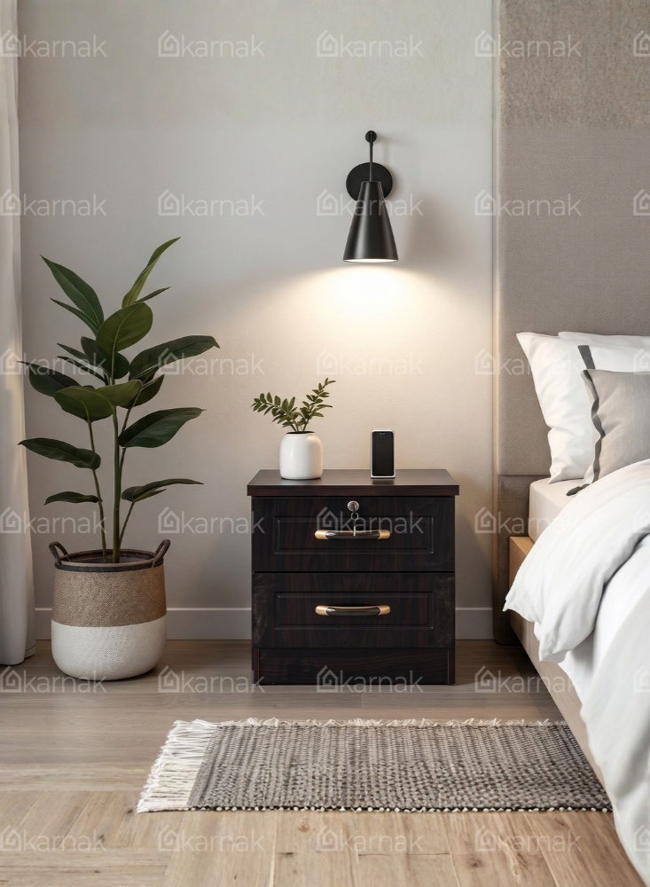 Karnak Armone Beside Table | Wood Storage End Table | Multi-Functional Table | Small Storage Compact Side Table with Drawers for Bedroom Furniture (Black) - Image 5