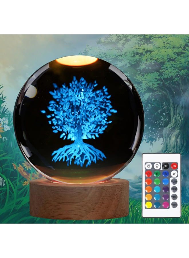 Posshe Tree of Life Crystal Night Light, Tree of Life Gifts, K9 3.15 Inch(80mm) Crystal Ball Night Light with 16 Colors Remote Upgraded Lamp for Birthday Xmas Plant Sphere for Room Decor Boys Girls - Image 1