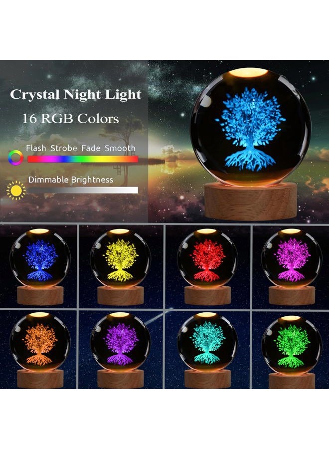 Posshe Tree of Life Crystal Night Light, Tree of Life Gifts, K9 3.15 Inch(80mm) Crystal Ball Night Light with 16 Colors Remote Upgraded Lamp for Birthday Xmas Plant Sphere for Room Decor Boys Girls - Image 2