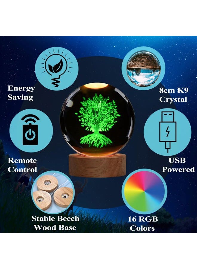 Posshe Tree of Life Crystal Night Light, Tree of Life Gifts, K9 3.15 Inch(80mm) Crystal Ball Night Light with 16 Colors Remote Upgraded Lamp for Birthday Xmas Plant Sphere for Room Decor Boys Girls - Image 3