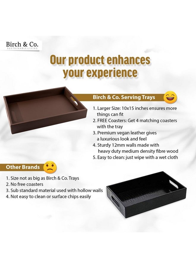 Birch & Co. صينية خشبية من بيرش وشركاه - 10 بوصة × 15 بوصة - صينية دائرية للتقديم - مجموعة صواني للديكور - صواني شاي - صينية قهوة كبيرة - صينية MDF فاخرة - صواني تقديم خشبية - صينية ريزين، بني - Image 2