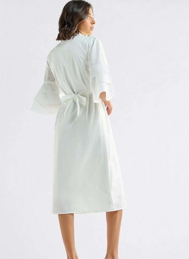 سبلاش فيڤ فستان قميص سادة بأكمام منفوخة وحزام - Image 3