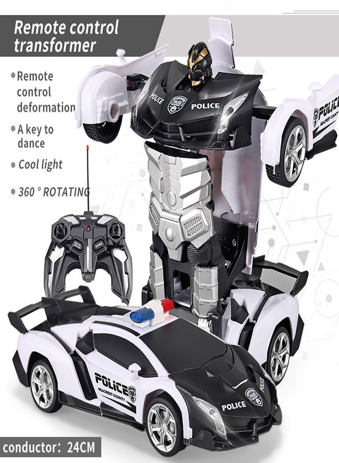 AROAQ The Police White Remote Control Car Transform Robot RC Car with 40MHz Version Remote And One Button Transforming 360 Degree Rotation Drifting Ideal Car Scale and Birthday Gift Toy  - Image 1