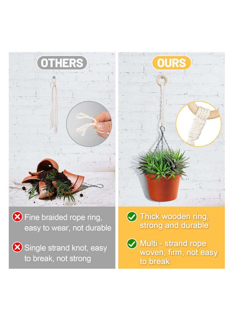 SYOSI حزمة 6 حاملات نباتات معلقة ممتدة، حبل ماكرامي متصل وقوي مع حلقة خشبية، سلة نباتات منسوجة يدوياً لممدد حامل الأواني للنباتات الداخلية والخارجية - Image 3