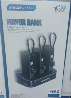 REBENUO Power Bank Station – 3 x 5000mAh Modular Portable Chargers with Built-in Type-C & Lightning Cables – Total 15000mAh Capacity – Compact Travel Charging Dock – Fast Charging Power Bank Set for iPhone, Android, Tablets, USB Devices  - Image 3