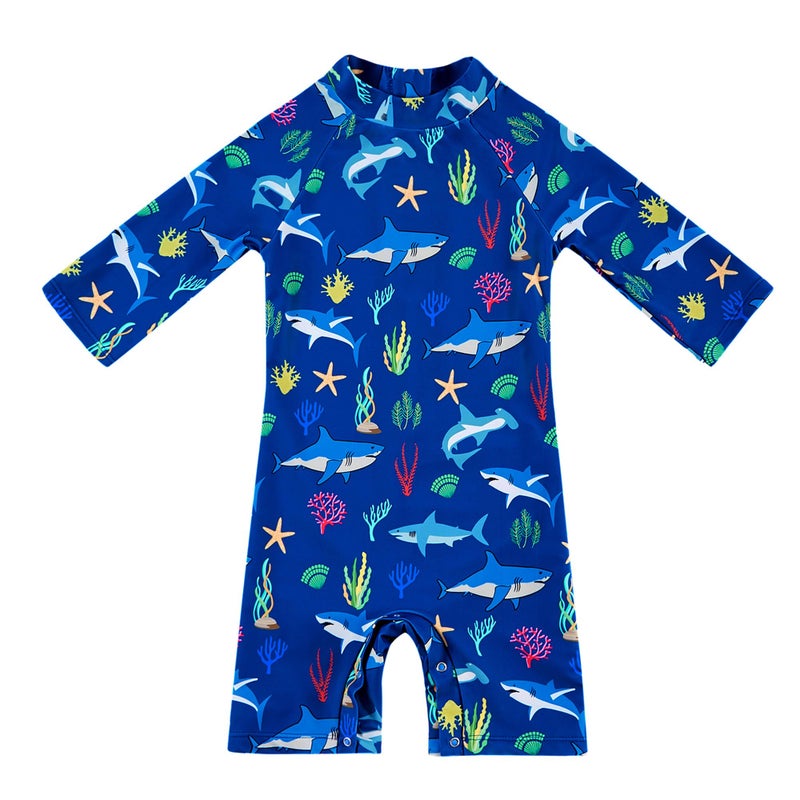 upandfast upandfast Baby Boys Swimsuit Long Sleeve One Piece Swimwear Zip Rash Guard Sun Protection Blue Shark 36 Months