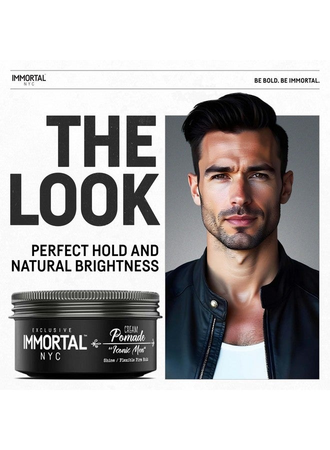 Immortal NYC Iconic Men Cream Pomade - Flex Medium/Stong Hold - Low Shine All Natural Water-Based Hair Cream Pomade for Men - No Residue, All Hair Types