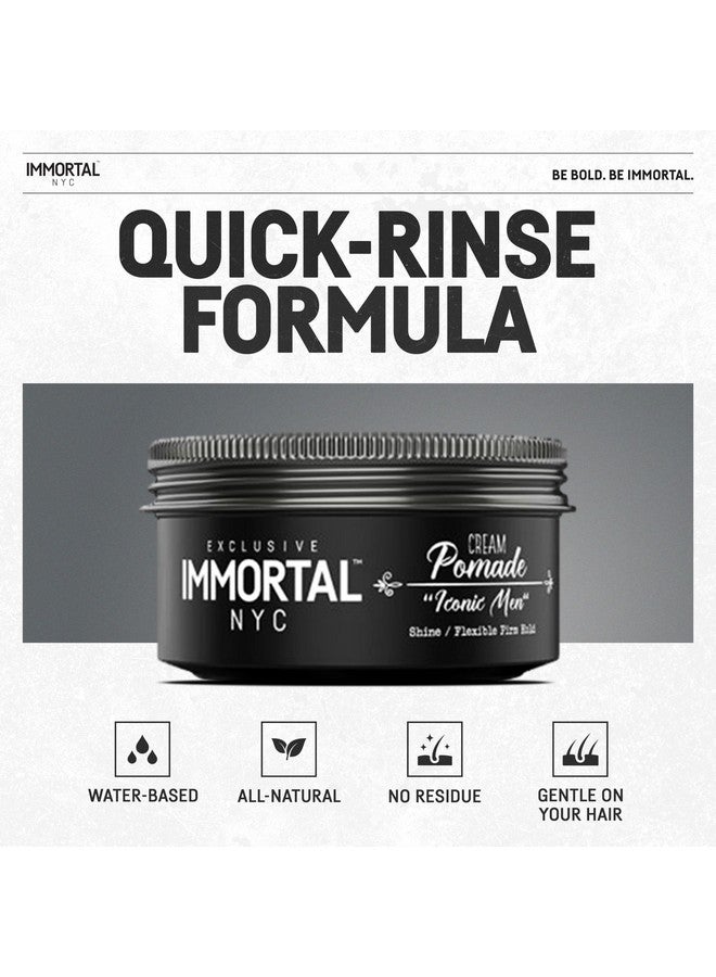 Immortal NYC Iconic Men Cream Pomade - Flex Medium/Stong Hold - Low Shine All Natural Water-Based Hair Cream Pomade for Men - No Residue, All Hair Types