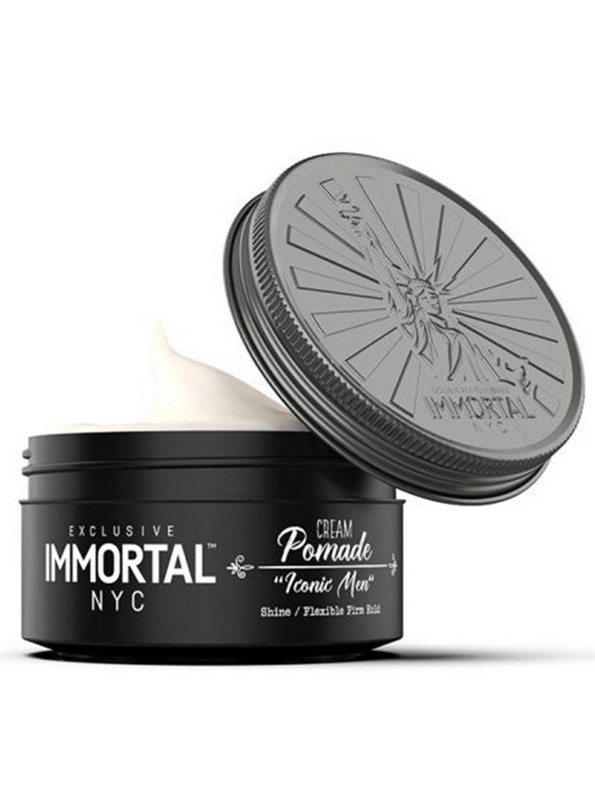 Immortal NYC Iconic Men Cream Pomade - Flex Medium/Stong Hold - Low Shine All Natural Water-Based Hair Cream Pomade for Men - No Residue, All Hair Types