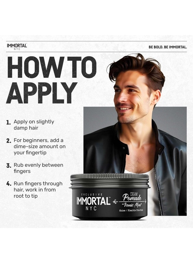 Immortal NYC Iconic Men Cream Pomade - Flex Medium/Stong Hold - Low Shine All Natural Water-Based Hair Cream Pomade for Men - No Residue, All Hair Types