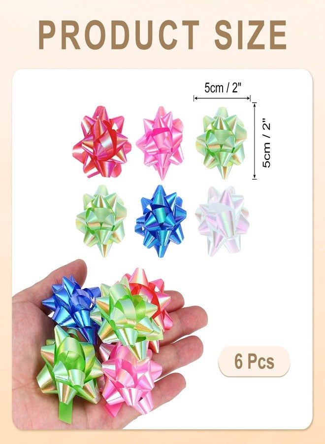 PATIKIL 2" Mini Star Gift Bows, 6Pcs Small Christmas Metallic Gift Wrapping Self-Adhesive Bows for Holiday Weddings Birthday Party, Iridescent Film Mixed Color - Image 2
