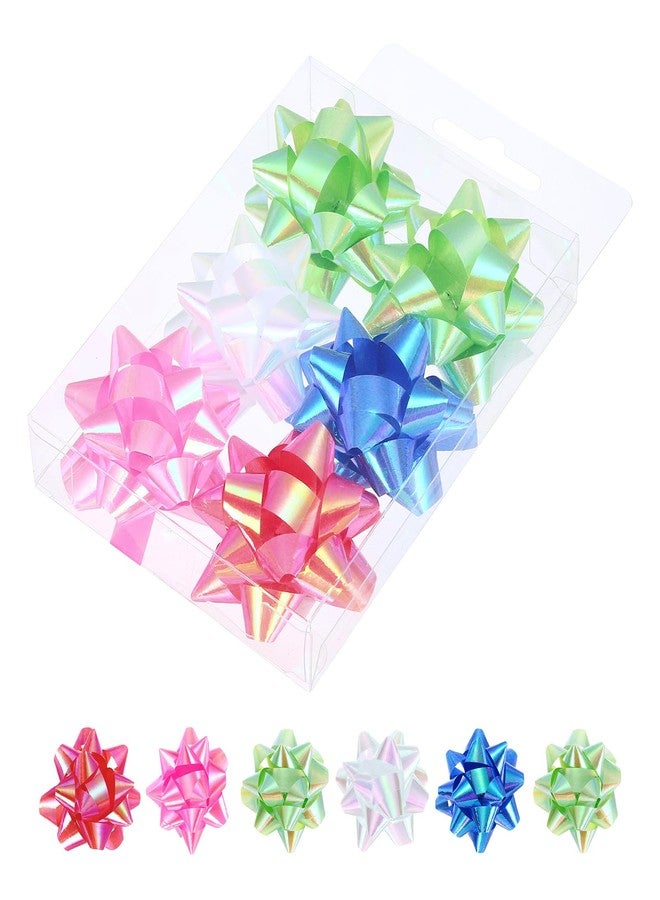 PATIKIL 2" Mini Star Gift Bows, 6Pcs Small Christmas Metallic Gift Wrapping Self-Adhesive Bows for Holiday Weddings Birthday Party, Iridescent Film Mixed Color - Image 1