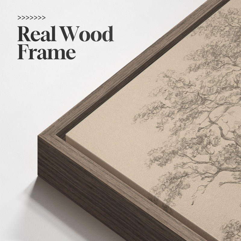 Cuspin Large Vintage Framed Neutral Landscape Wall Art for Living Rooms, 3 Piece Retro Big Tree Sketch Botanical Forest Antique Canvas Artwork Set, Rustic Nature Wabi Sabi Art Prints for Hallway Home Office 24x36 Inch - Image 5
