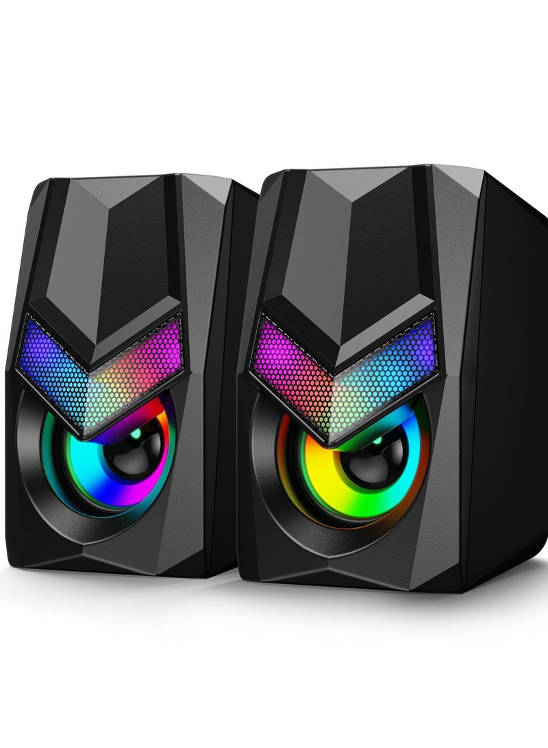 erorex V20 PC Speakers for Desktop, Mini RGB Computer Speakers, USB Powered 3.5mm Aux Portable Gaming Speakers, Multimedia Speakers for Laptop, Monitor Speakers Plug and Play - Image 1