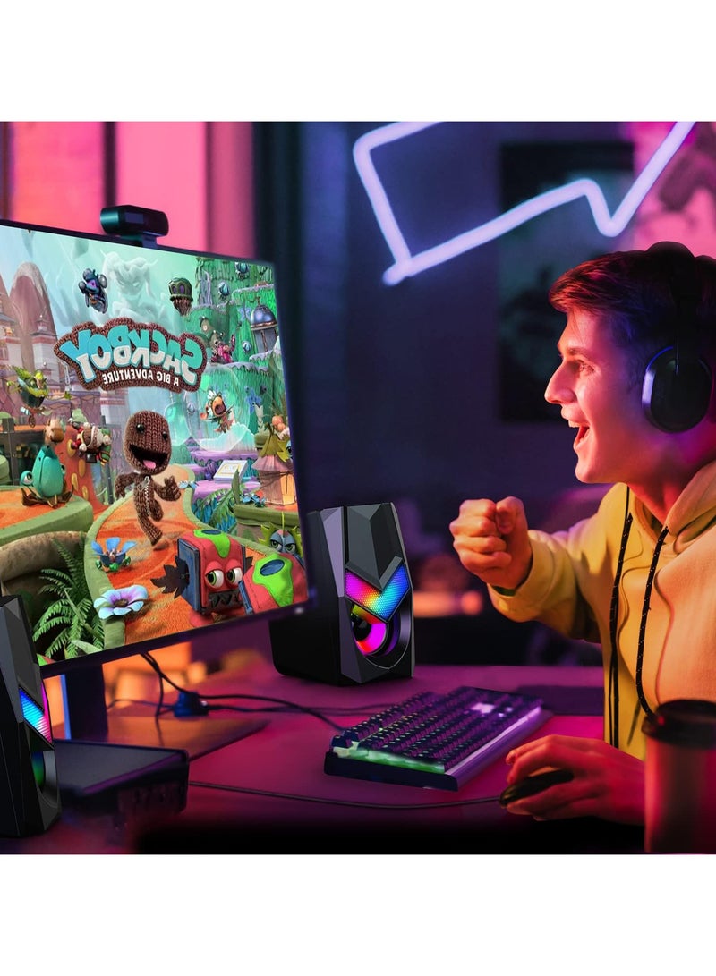 erorex V20 PC Speakers for Desktop, Mini RGB Computer Speakers, USB Powered 3.5mm Aux Portable Gaming Speakers, Multimedia Speakers for Laptop, Monitor Speakers Plug and Play - Image 5