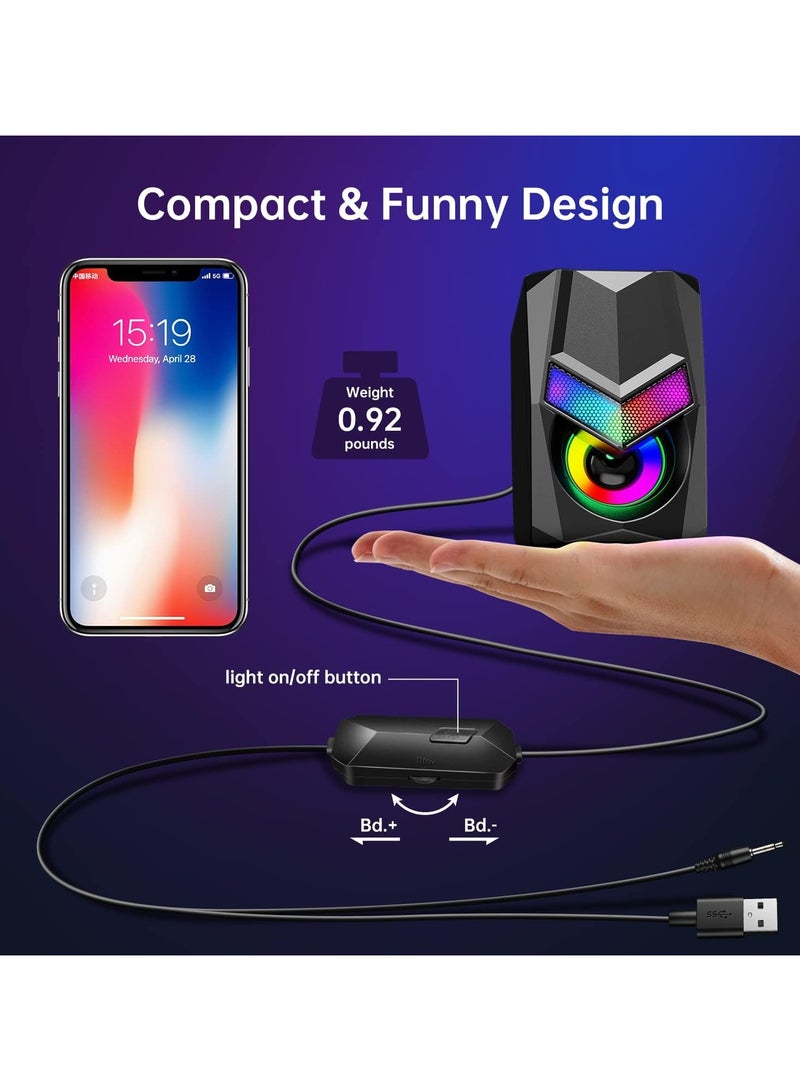 erorex V20 PC Speakers for Desktop, Mini RGB Computer Speakers, USB Powered 3.5mm Aux Portable Gaming Speakers, Multimedia Speakers for Laptop, Monitor Speakers Plug and Play - Image 2