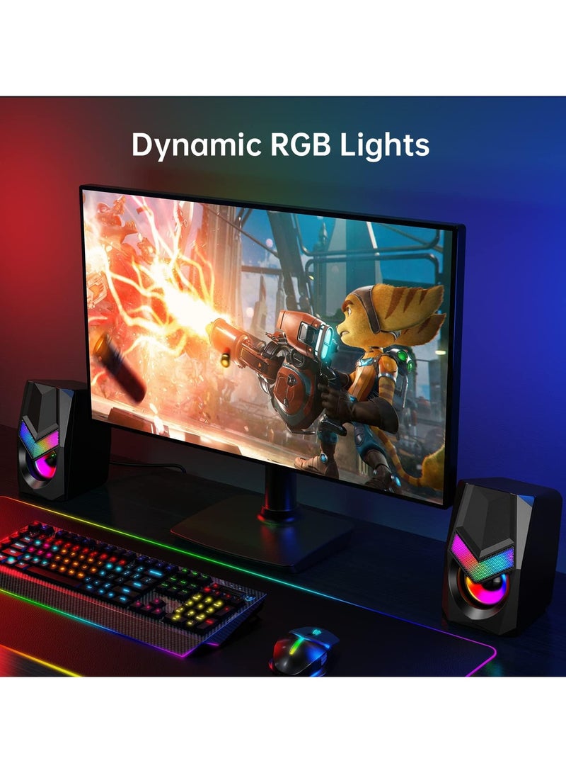erorex V20 PC Speakers for Desktop, Mini RGB Computer Speakers, USB Powered 3.5mm Aux Portable Gaming Speakers, Multimedia Speakers for Laptop, Monitor Speakers Plug and Play - Image 4