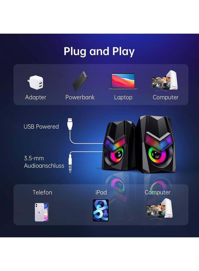 erorex V20 PC Speakers for Desktop, Mini RGB Computer Speakers, USB Powered 3.5mm Aux Portable Gaming Speakers, Multimedia Speakers for Laptop, Monitor Speakers Plug and Play - Image 3