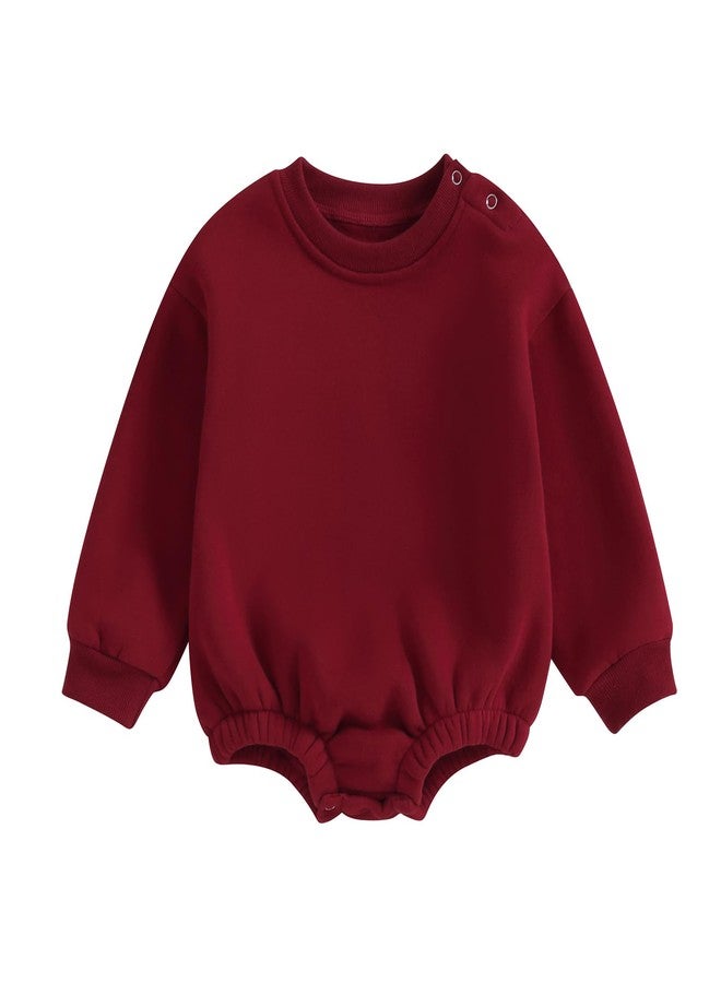 Lukivech Newborn Baby Boy Girl Clothes Fleece Sweatshirt Bubble Romper Solid Oversized Thick Sweater Romper Winter Clothes (Red, 6-9 Months) - Image 1
