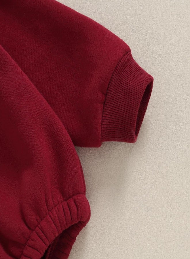 Lukivech Newborn Baby Boy Girl Clothes Fleece Sweatshirt Bubble Romper Solid Oversized Thick Sweater Romper Winter Clothes (Red, 6-9 Months) - Image 5