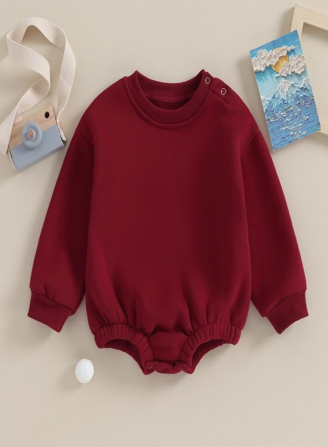 Lukivech Newborn Baby Boy Girl Clothes Fleece Sweatshirt Bubble Romper Solid Oversized Thick Sweater Romper Winter Clothes (Red, 6-9 Months) - Image 2