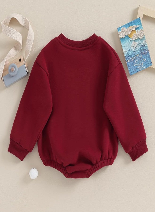 Lukivech Newborn Baby Boy Girl Clothes Fleece Sweatshirt Bubble Romper Solid Oversized Thick Sweater Romper Winter Clothes (Red, 6-9 Months) - Image 3