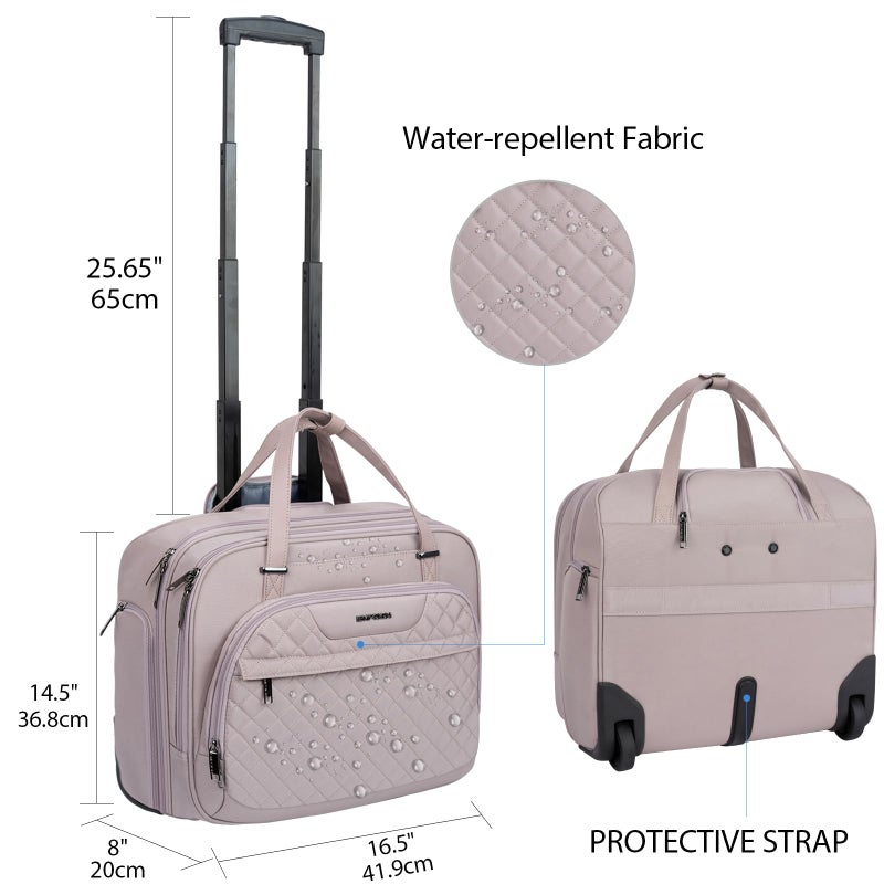 EMPSIGN Rolling Laptop Bag Women with Wheels, Briefcase for Women Fits Up to 15.6 Inch Laptop Briefcase on Wheels, Water-Repellent Overnight Rolling Computer Bag with RFID Pockets, Grey Pink - Image 2