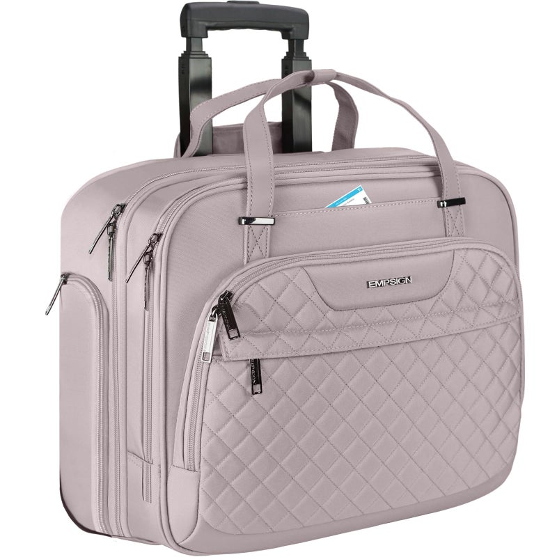 EMPSIGN Rolling Laptop Bag Women with Wheels, Briefcase for Women Fits Up to 15.6 Inch Laptop Briefcase on Wheels, Water-Repellent Overnight Rolling Computer Bag with RFID Pockets, Grey Pink - Image 1