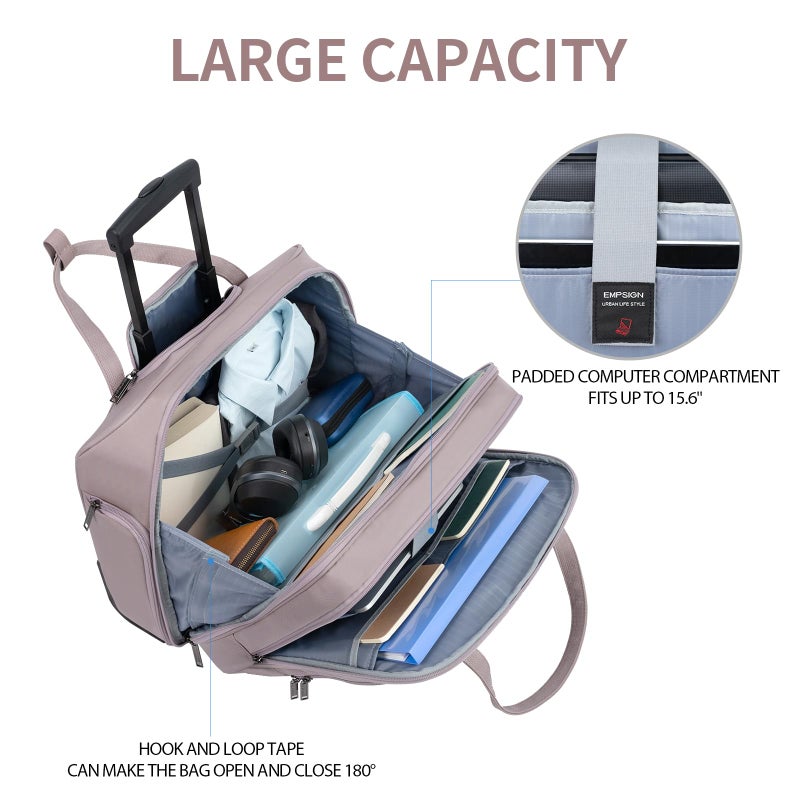 EMPSIGN Rolling Laptop Bag Women with Wheels, Briefcase for Women Fits Up to 15.6 Inch Laptop Briefcase on Wheels, Water-Repellent Overnight Rolling Computer Bag with RFID Pockets, Grey Pink - Image 3