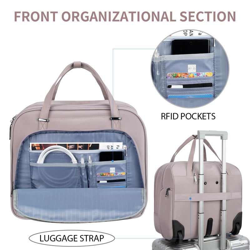EMPSIGN Rolling Laptop Bag Women with Wheels, Briefcase for Women Fits Up to 15.6 Inch Laptop Briefcase on Wheels, Water-Repellent Overnight Rolling Computer Bag with RFID Pockets, Grey Pink - Image 5