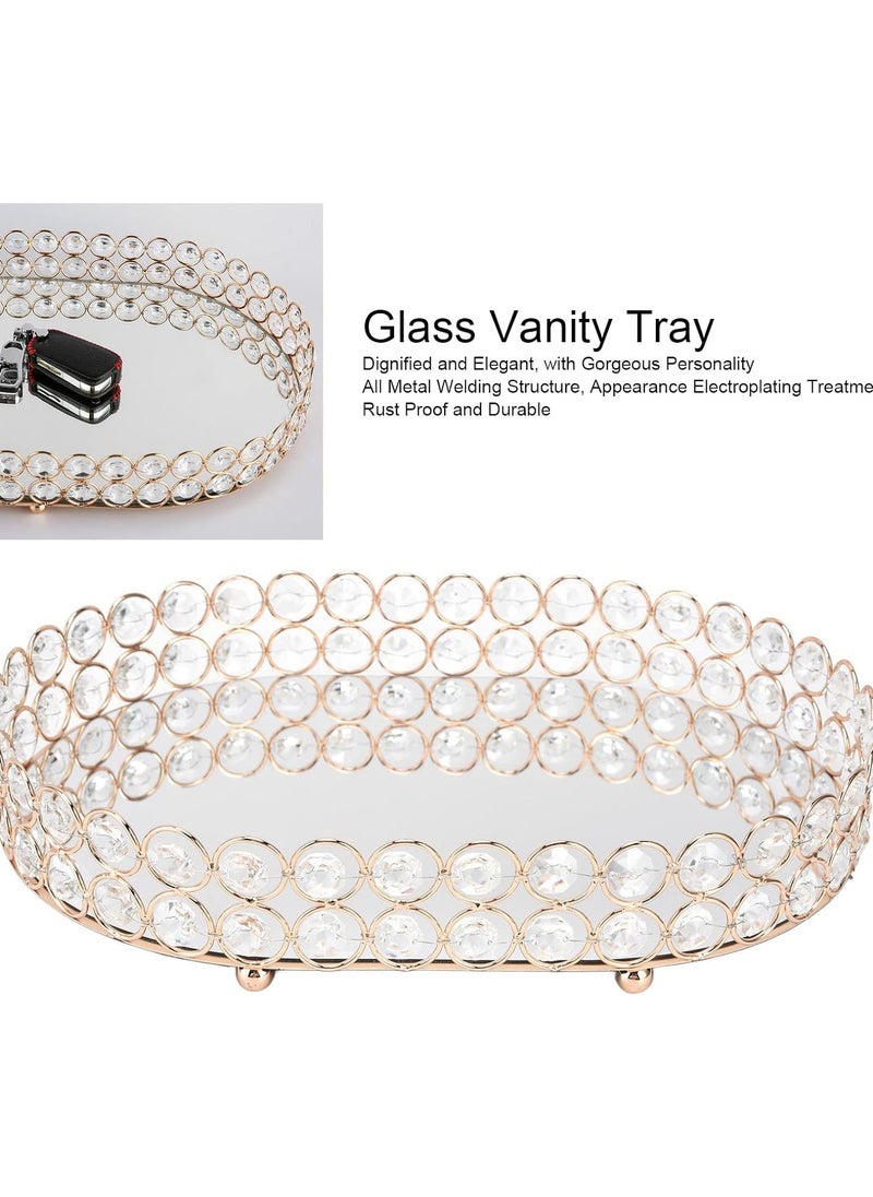 GGOOT Crystal Vanity Tray,Crystal Decorative Tray Home Decor,Gold Mirror Tray for Perfume,Jewelry Trinket Organizer Tray for Bathroom  - Image 2